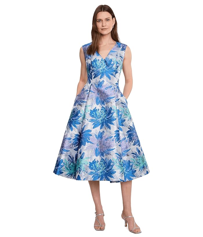 Adrianna Papell Metallic Jacquard Midi Dress - Image 2