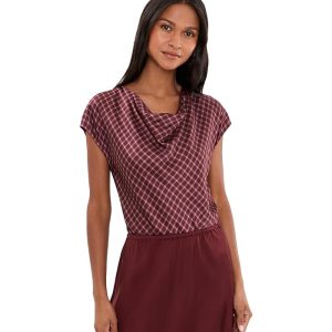 Vince Ombre Plaid On Cowl Neck Cap Sleeve Blouse