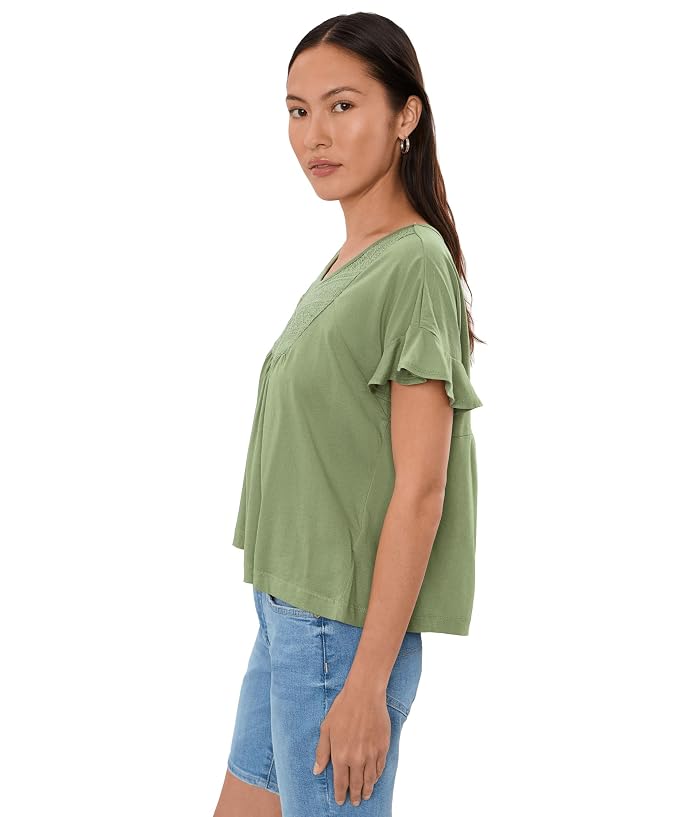 Liverpool Los Angeles Petite Flutter Sleeve Woven To Knit Top with Embroidery - Image 3