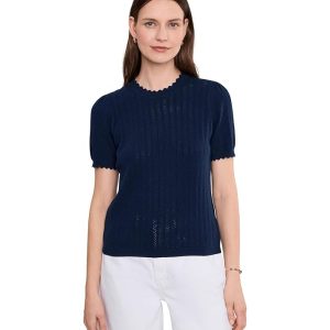CeCe Pointelle Scallop Crew Neck Sweater