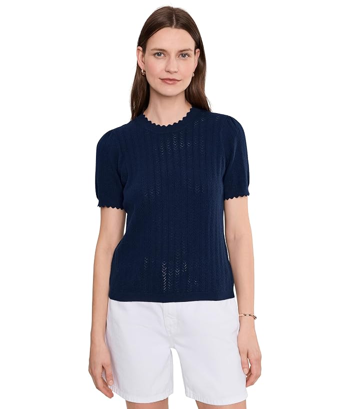 CeCe Pointelle Scallop Crew Neck Sweater