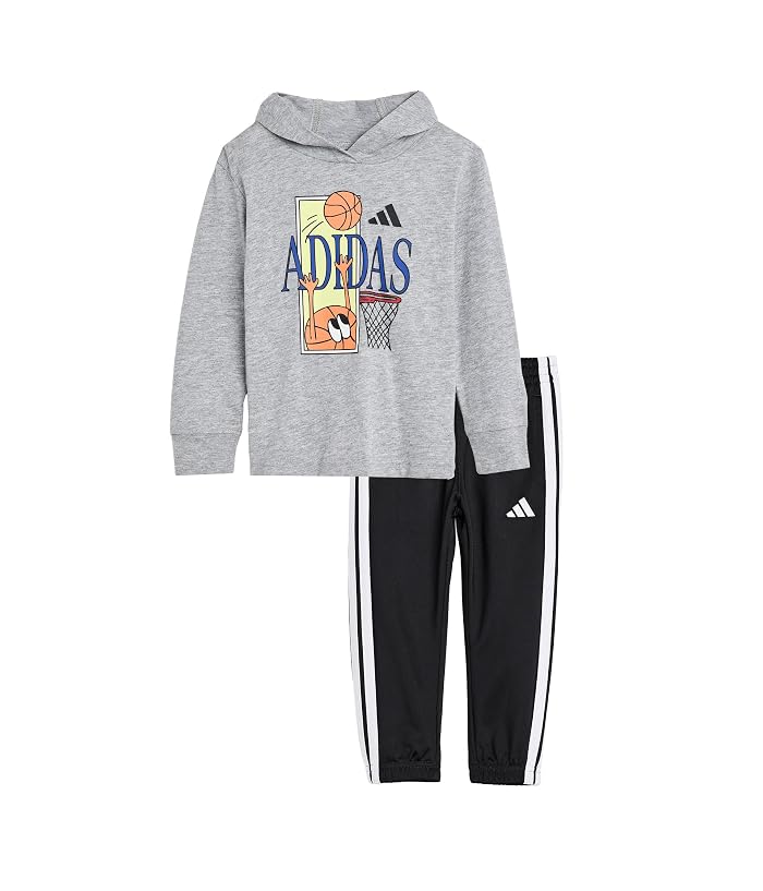 adidas Kids Graphic Hooded Heather Cotton Tee & Pants Set (Toddler/Little Kid) - Image 4