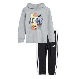 adidas Kids Graphic Hooded Heather Cotton Tee & Pants Set (Toddler/Little Kid)