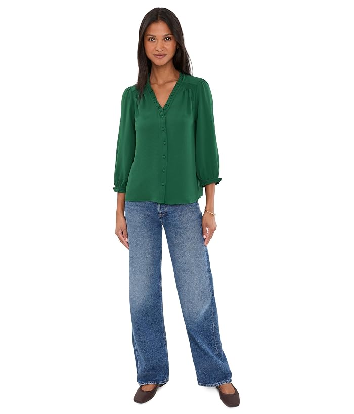 CeCe 3/4 Sleeve Ruffled V-Neck Blouse - Image 2