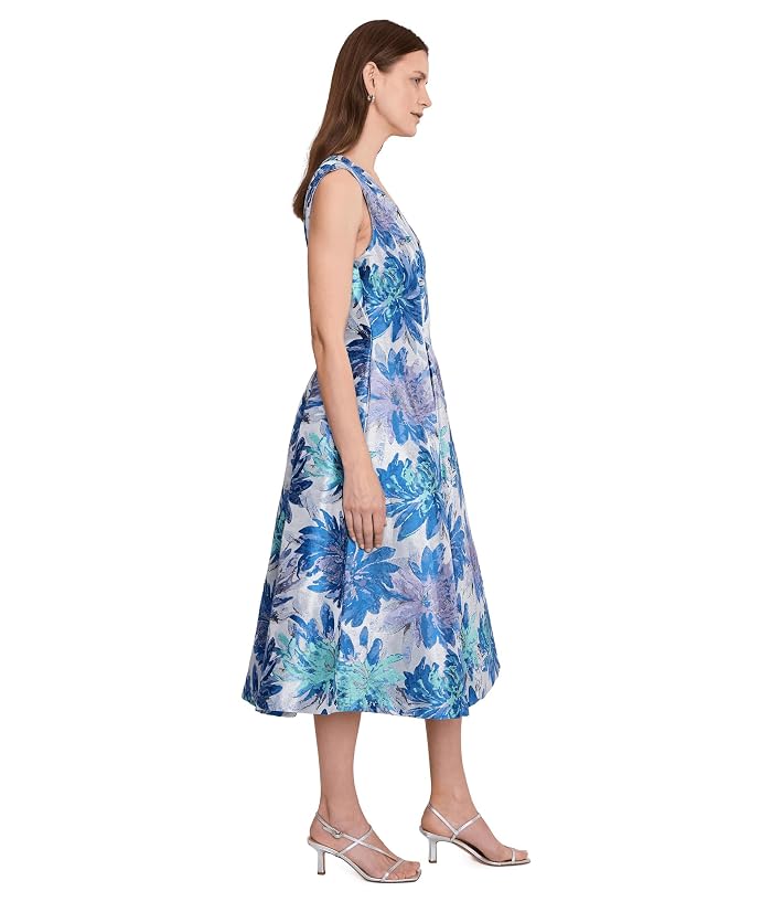 Adrianna Papell Metallic Jacquard Midi Dress - Image 3