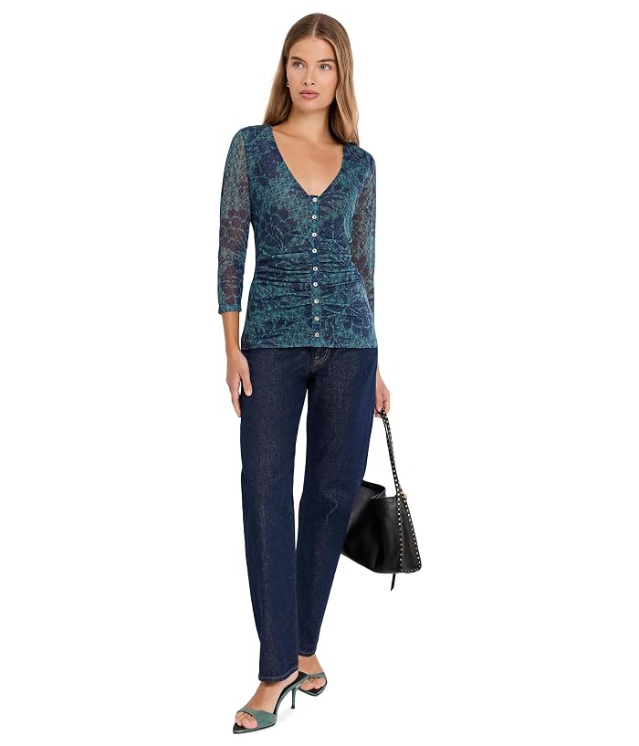 Johnny Was Ruched Button Front Mesh Tee - Image 2