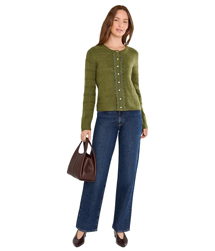 CeCe Long Sleeve Pointelle Cardigan with Lace Placket - Image 2
