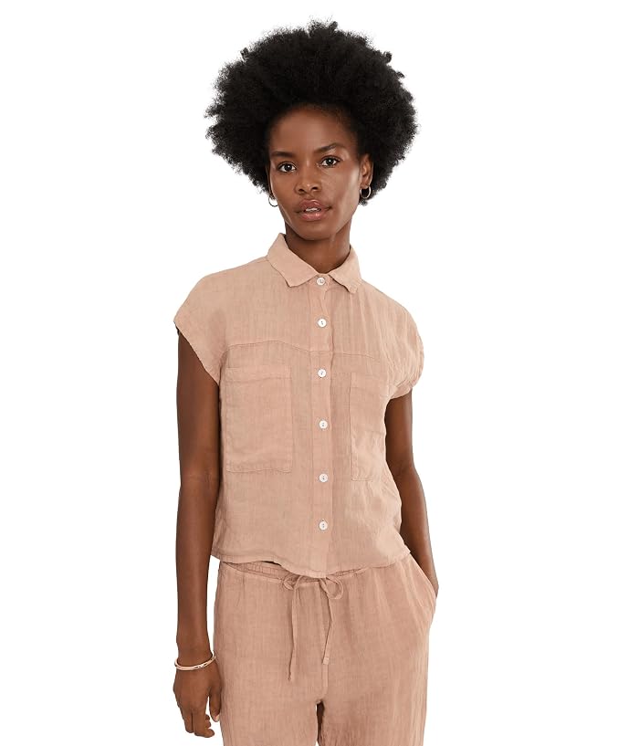 Elliott Lauren At Ease, Button Front Sleeveless Shirt with Patch Pocket