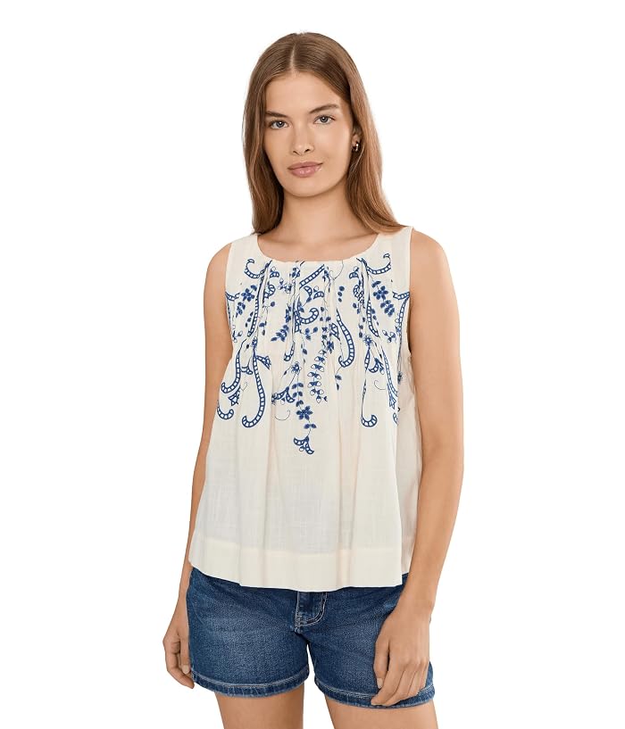 Liverpool Los Angeles Petite Sleeveless Boat Neck Woven Top with Pintucks