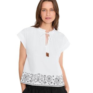 Vince Camuto V-Neck with Front Tie & Rolled-Up Short Sleeve