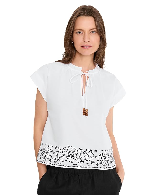 Vince Camuto V-Neck with Front Tie & Rolled-Up Short Sleeve