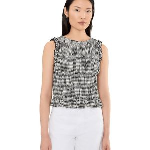 Vince Camuto Shirred Tan With Seam And Ruffle Along Armhole