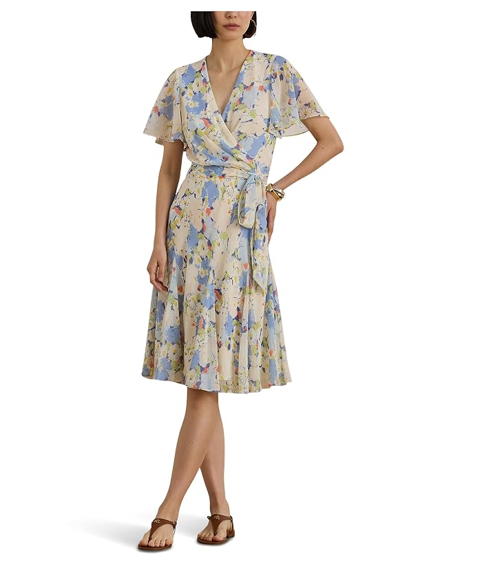 Lauren Ralph Lauren Floral Crinkle Georgette Surplice Dress