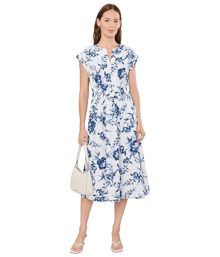 Calvin Klein Cap Sleeve Floral Cotton A-Line Midi - Image 2