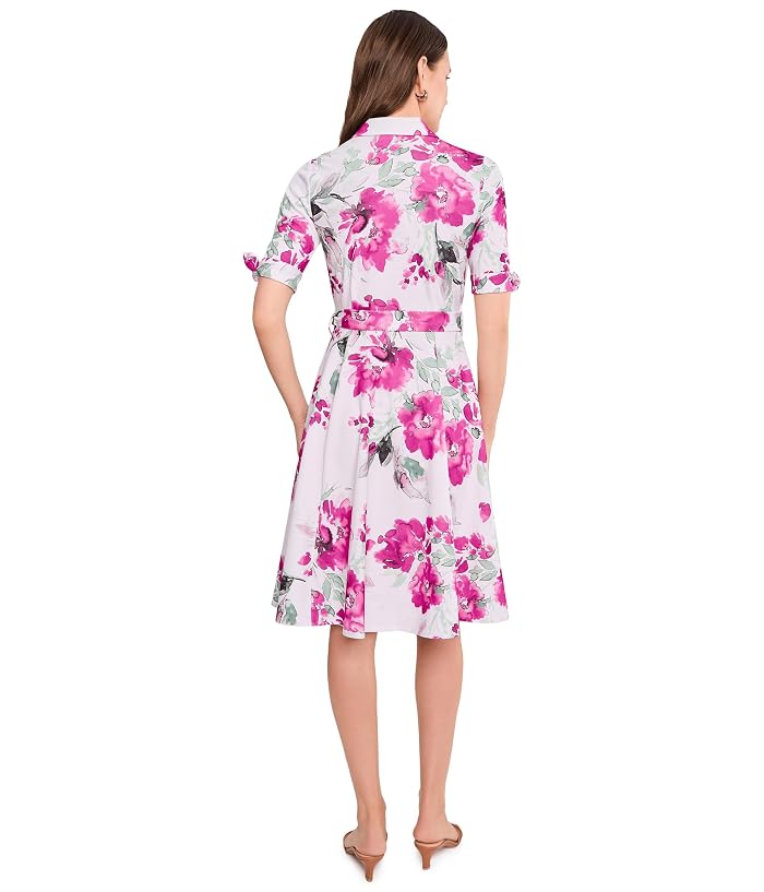 Calvin Klein Short Sleeve Scuba Crepe Self Tie Floral Shirt Dress - Image 4
