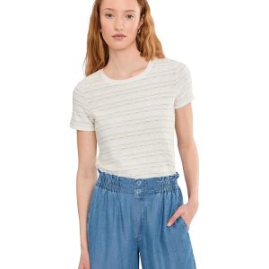 Liverpool Los Angeles Petite Short Sleeve Crew Neck Knit Tee with Rib Trim