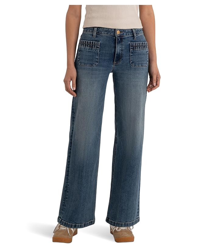KUT from the Kloth Maya High-Rise Wide Leg Patch Pockets With Ruching in Affection