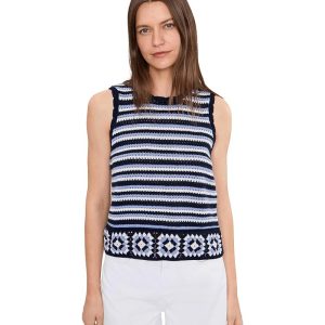 CeCe Stripped Crochet Tank Sweater