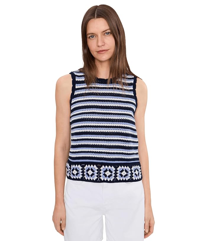 CeCe Stripped Crochet Tank Sweater