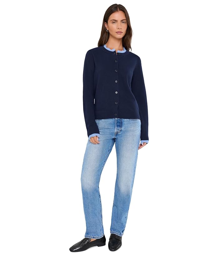 CeCe Long Sleeve Crew Neck Cardigan with Lace Trim - Image 2