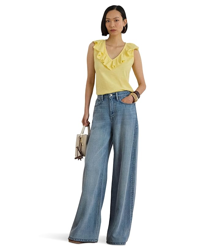Lauren Ralph Lauren Petite Ruffle-Trim Slub Jersey Sleeveless Top - Image 4