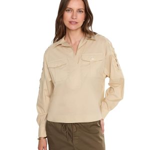 Lauren Ralph Lauren Lace-Up-Trim Cotton-Blend Cropped Shirt