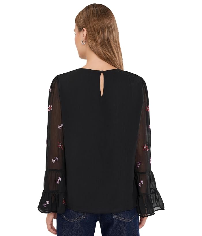 CeCe Beaded Long Sleeve Double Ruffle Cuff with Shirred Neck - Image 4