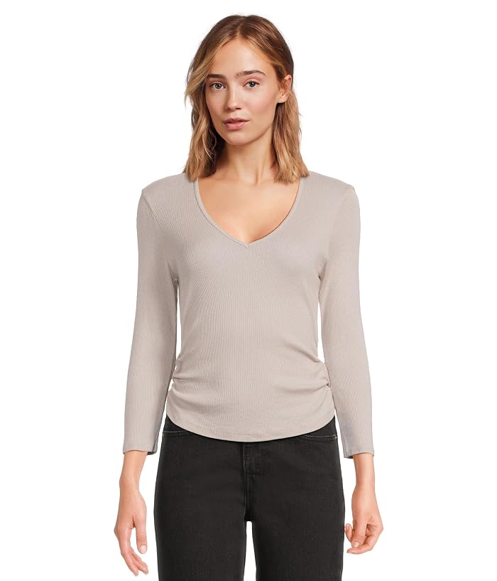 Michael Stars Sylvie V-Neck Shirred Sides Tee