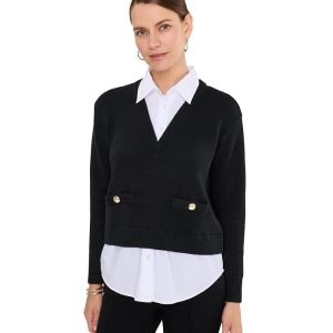 Lauren Ralph Lauren Layered Button-Trim Cotton Sweater