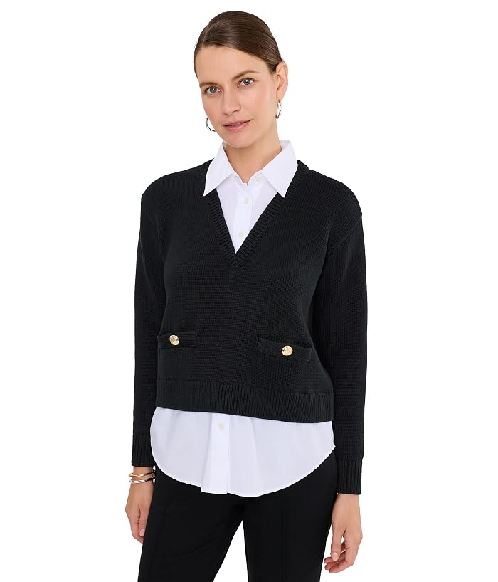 Lauren Ralph Lauren Layered Button-Trim Cotton Sweater