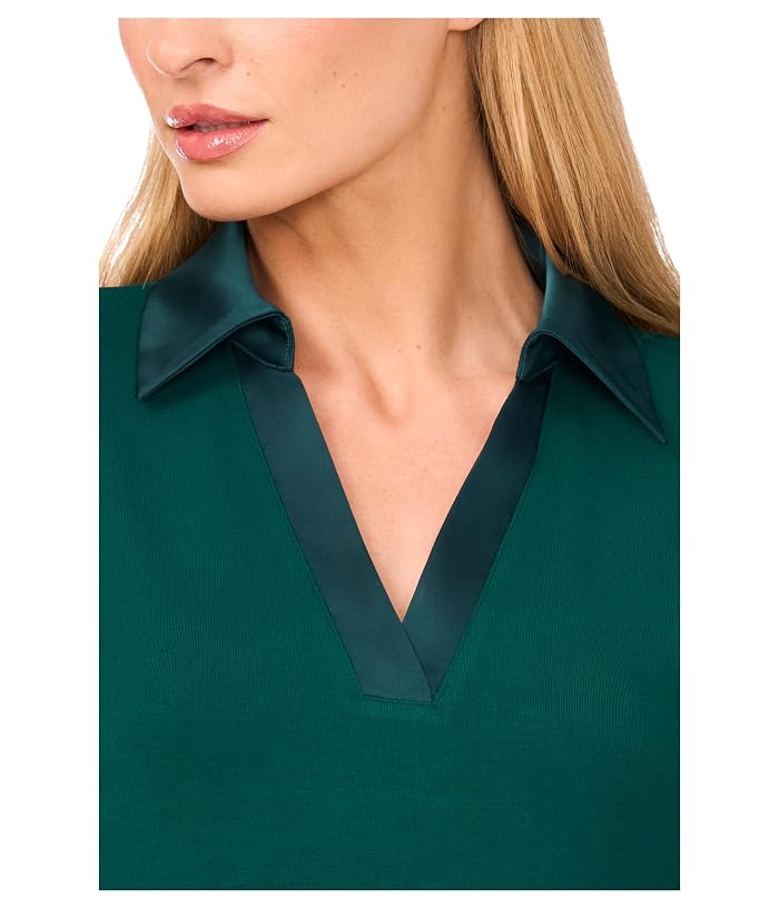 CeCe Woven Collar Long Sleeve Knit Top - Image 3