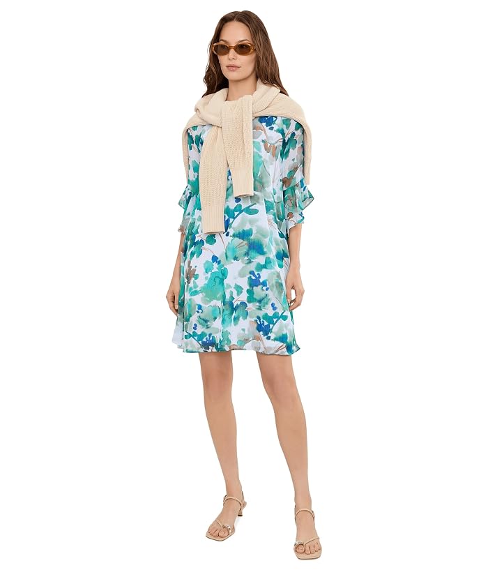 Calvin Klein 3/4 Sleeve Chiffon Floral Shift Dress - Image 2