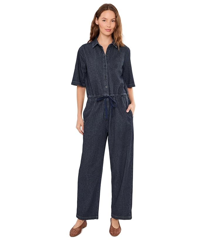 Eileen Fisher Organic Cotton Indigo Knit Classic Collar Jumpsuit - Image 2