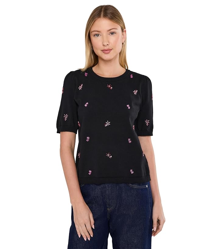 CeCe Beaded Short Sleeve Crew Neck