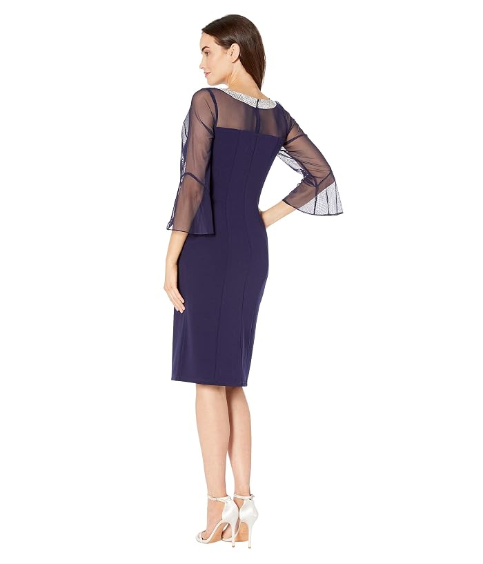 Alex Evenings Short Shift Dress with Beaded Illusion Neckline and Bell Sleeves - Image 3