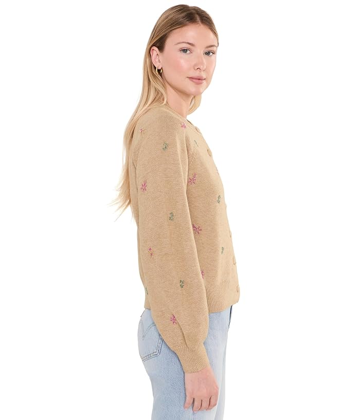 CeCe Beaded Embroidered Cardigan with Self Covered Buttons - Image 3