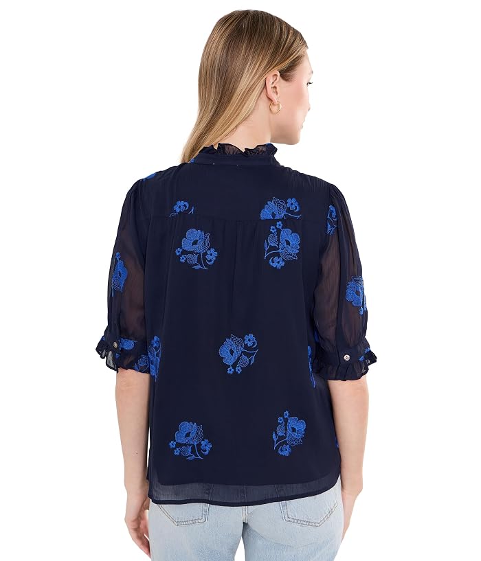 CeCe Ruffle V-Neck Elbow Sleeve Button-Down - Image 4
