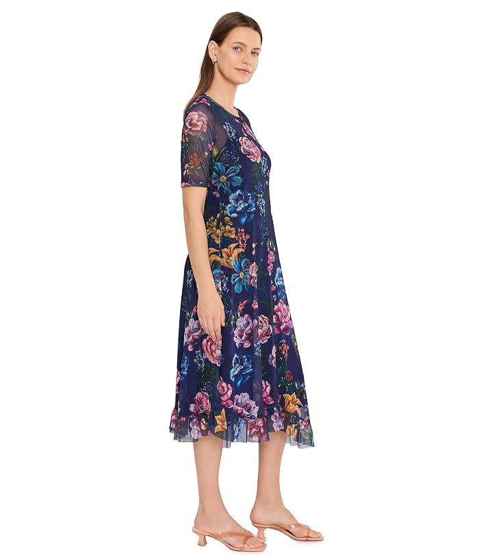 Johnny Was Mesh Elbow Sleeve Asymmetric Hem Dress (Slip) - Image 3