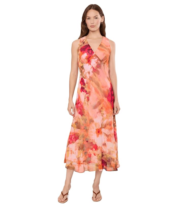Calvin Klein Sleeveless Floral Chiffon Ruffle Hem