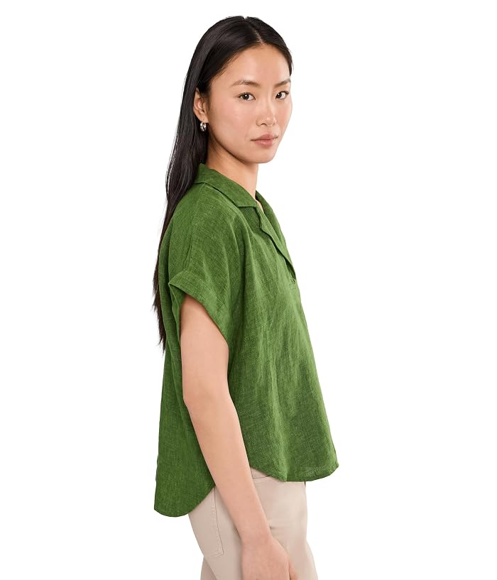 Eileen Fisher Washed Organic Linen Delave Notch Collar Top - Image 3