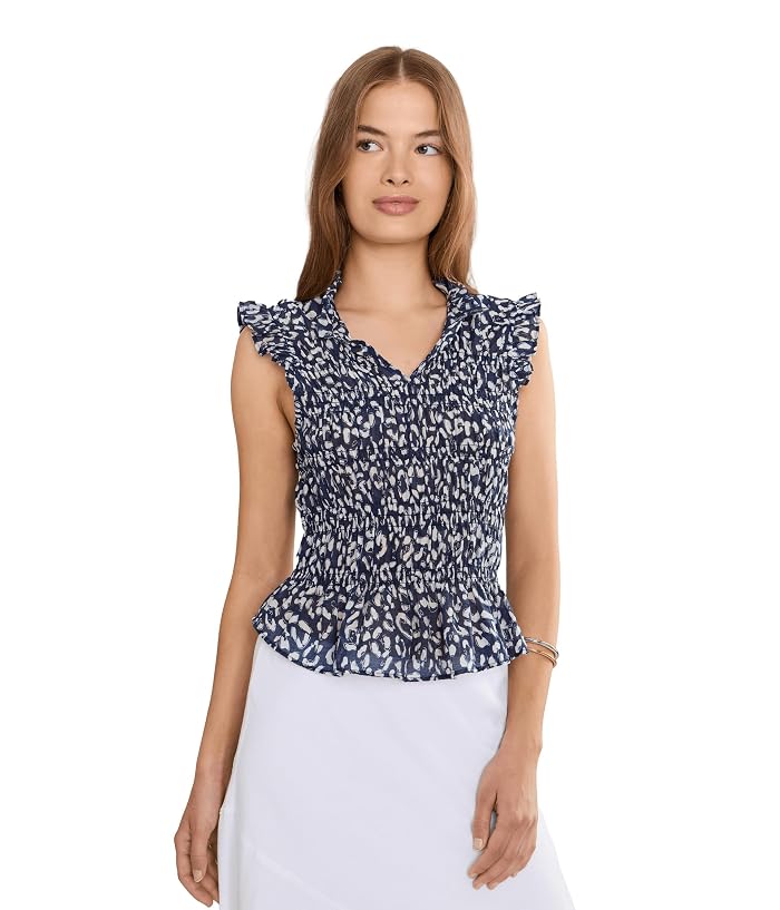 NIC+ZOE Petite Leopard Sketch Smocked Top