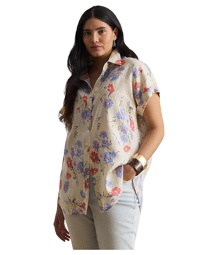 Lauren Ralph Lauren Plus Size Relaxed Fit Floral Short Sleeve Shirt