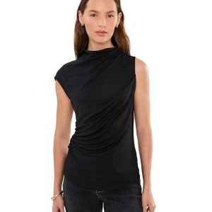 Lauren Ralph Lauren Shirred Stretch Jersey Mock Neck Top
