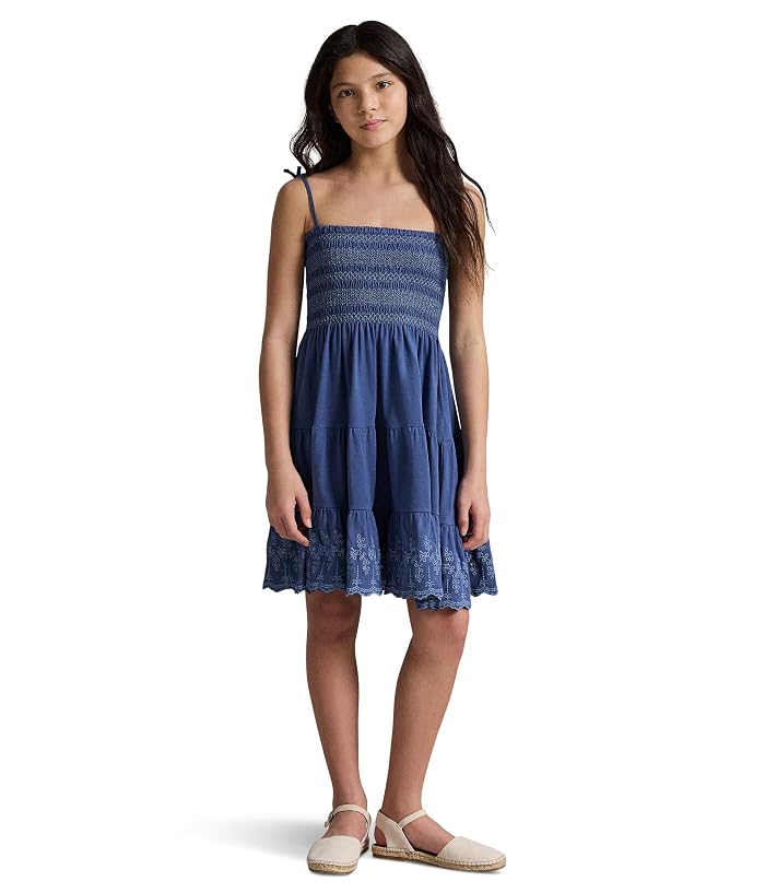 Polo Ralph Lauren Kids Smocked Eyelet Cotton Jersey Dress (Big Kid) - Image 3