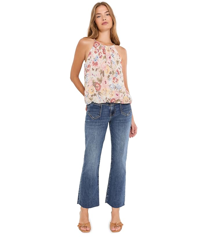 KUT from the Kloth Petite Kelsey High-Rise Ankle Flare Front Yoke Pocket Raw Hem in Peak - Image 2