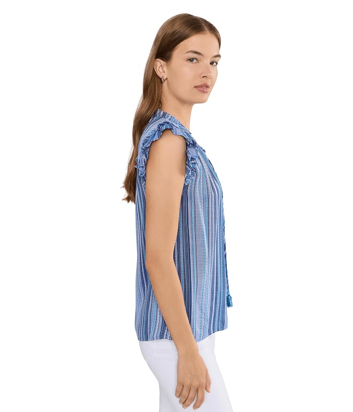 Liverpool Los Angeles Petite Flutter Sleeve Ruffled Woven Top - Image 3