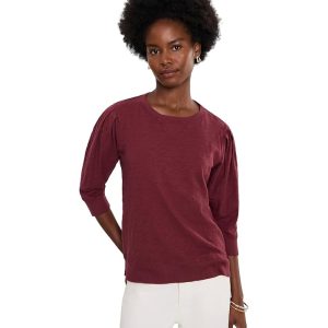 Mod-o-doc 3/4 Pleated Sleeve Crew Neck Top