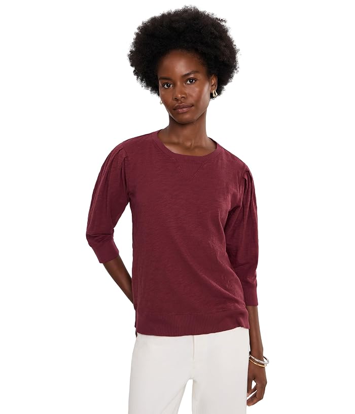 Mod-o-doc 3/4 Pleated Sleeve Crew Neck Top