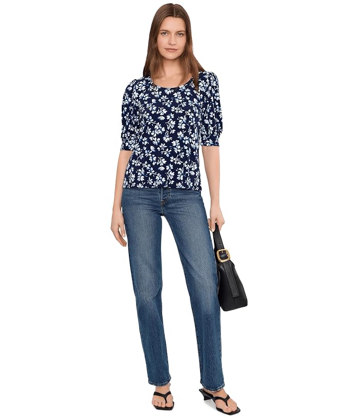CeCe Elbow Sleeve Crew Neck Shirred Knit Top - Image 2