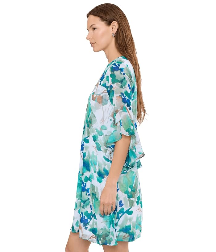 Calvin Klein 3/4 Sleeve Chiffon Floral Shift Dress - Image 3
